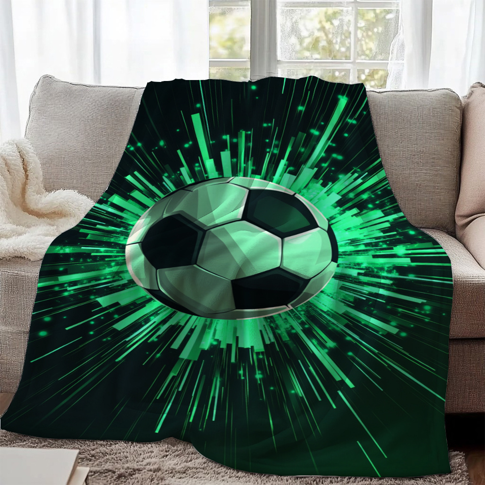 TEMU Soccer Ball Print Flannel Blanket, Blanket For Sofa,, Livingroom, Office, Chair, Couch, Travel, Camping, And, Gifts For Family Or