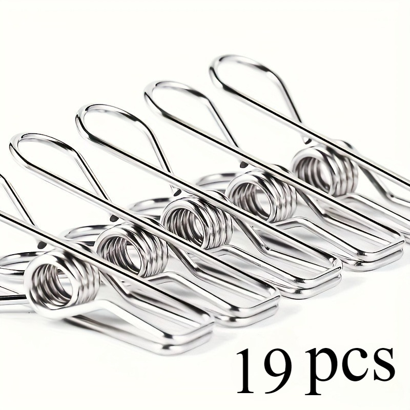 TEMU 19pcs Stainless Steel High-quality Clotheslines, Enlarged Size, . 6.5cm Long | Rust-proof Heavy-duty Metal Clips, Sturdy Spring Clamps, Suitable