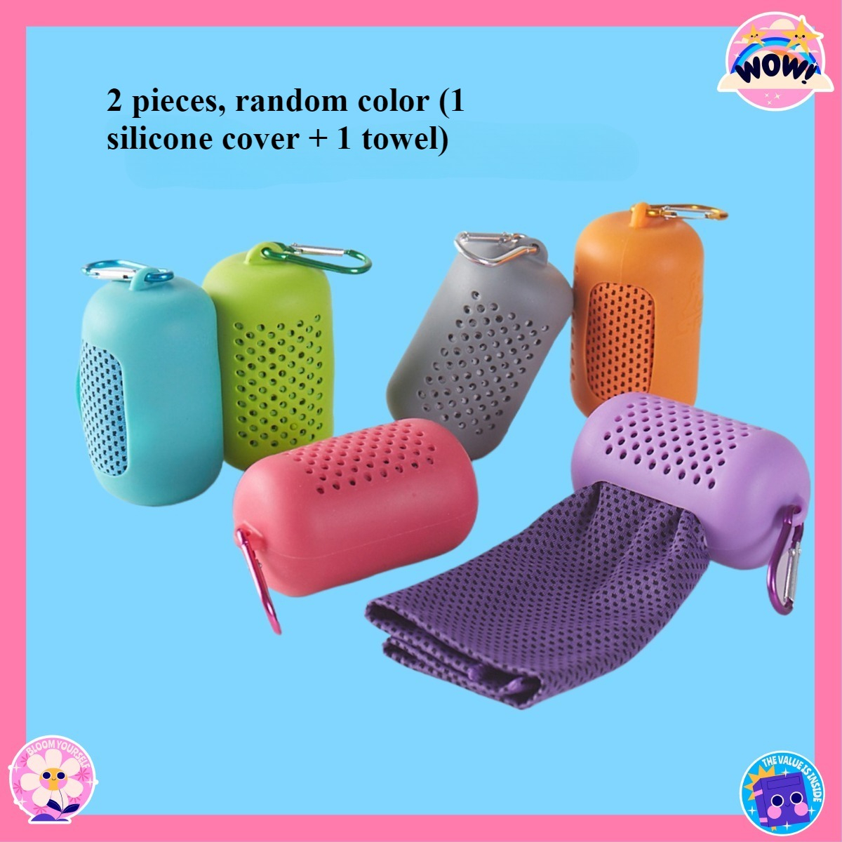 Image of 2pcs Random Color (1pc Silicone Sleeve And 1pc Towel), Mixed Summer Quick-dry Fitness Ice Towel, Fiber Ice Towel, Sports Ice Towel, Portable Ice Towel, Yoga Towel, Towel, Ice Towel