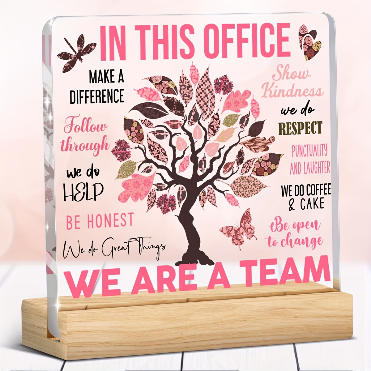 TEMU 2d Flat, Pink Office Decor Rustic Style Acrylic Desk Nameplate, Suitable For Desktops, , Bookshelves, And Desk Accessories. Team Acrylic Desk