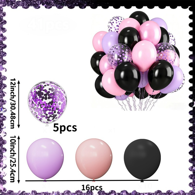 TEMU Ensemble de 21 ballons pour fête d'anniversaire rose et violet, comprenant des ballons roses, violets et noirs de 10 pouces et des ballons