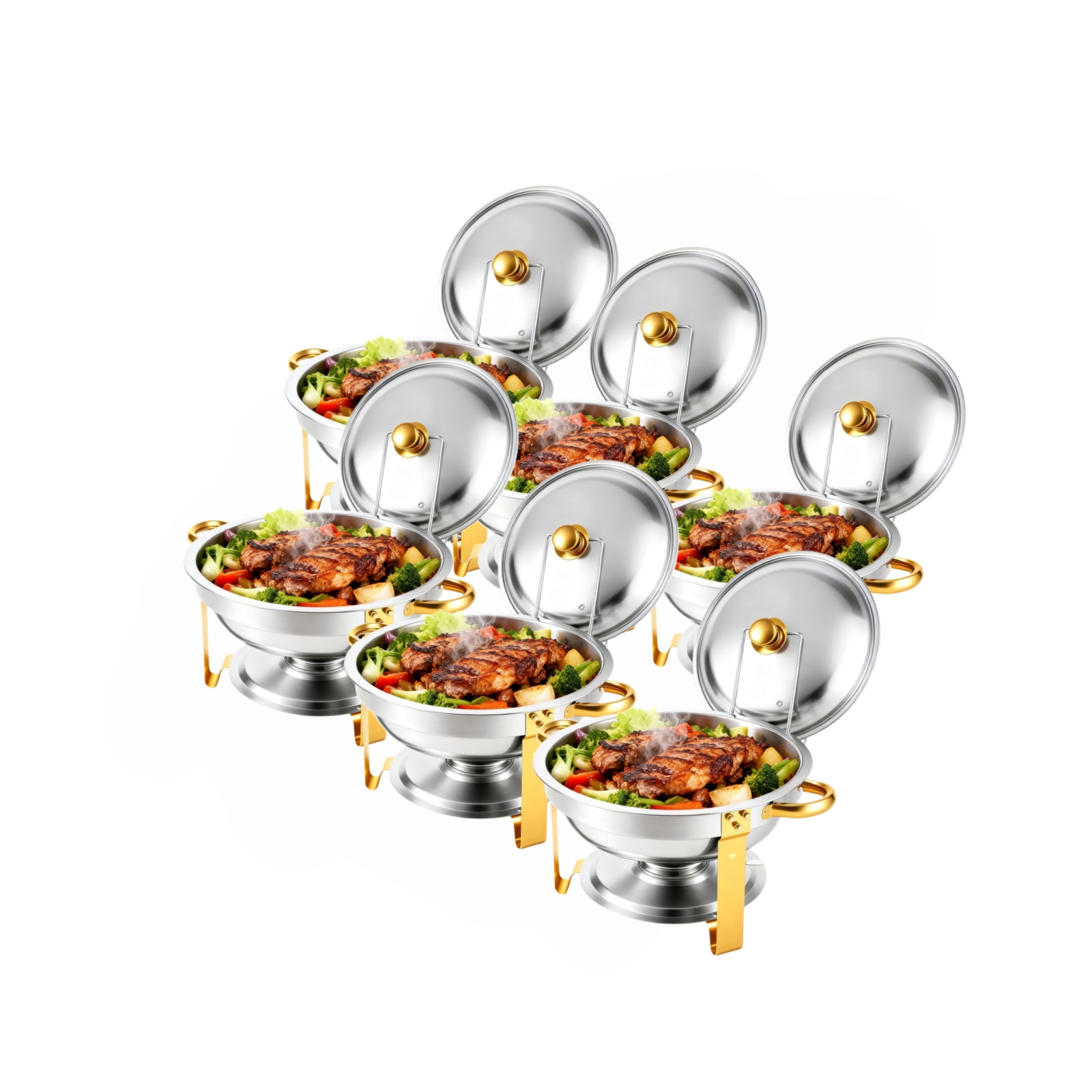 Image of Chafing Dishes For Buffet 6 Pack, 6qt Food Warmers For Parties Durable Chafing Dishes For Home Parties, Holiday Parties, Picnics, Camping, Hotel Dining - For Cooking