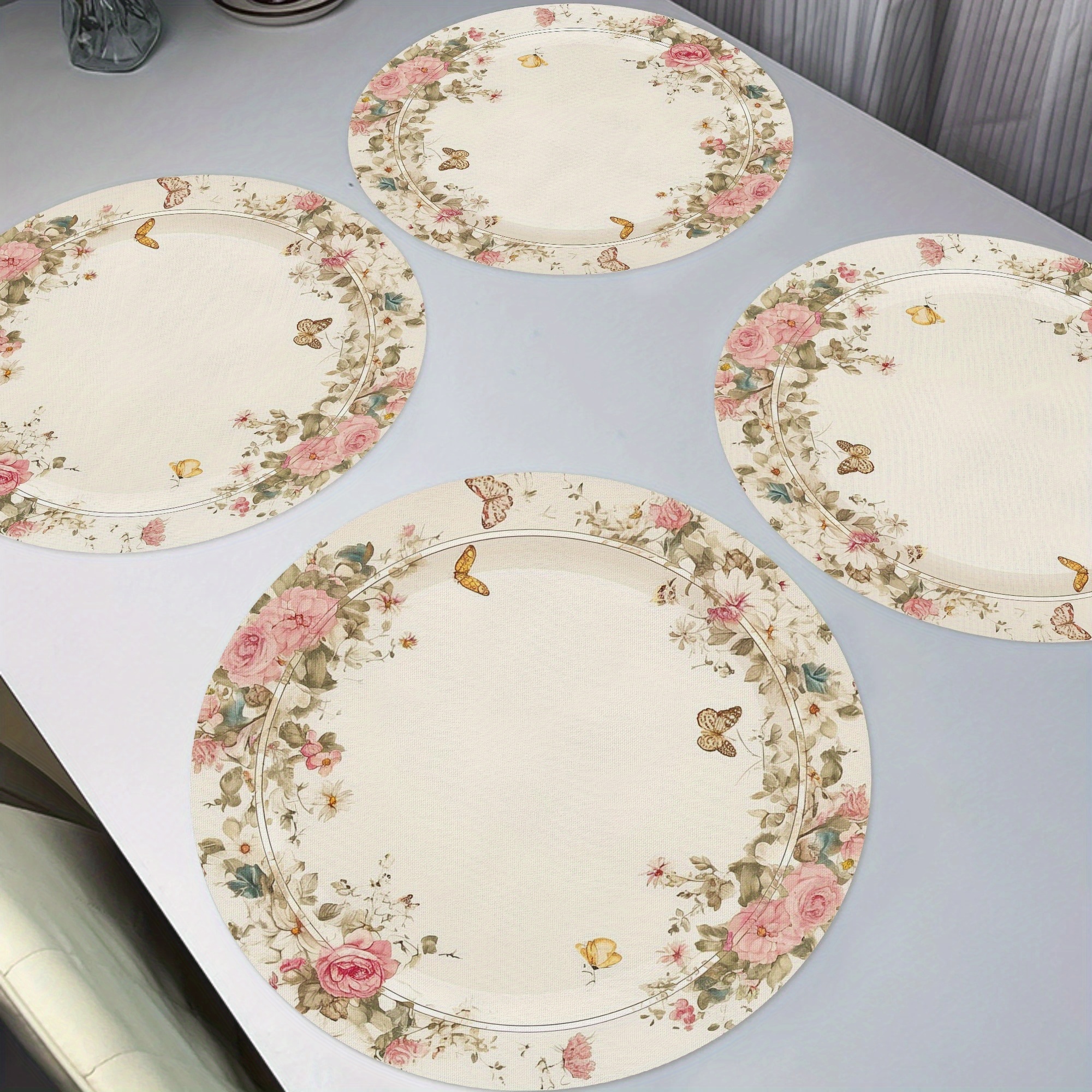 

4-pack Polyester Round Placemats, 15" Christmas Bouquet Design, Non-slip, Machine Washable, Table Mats For Home, Kitchen, Banquet, And Party Dining Decor