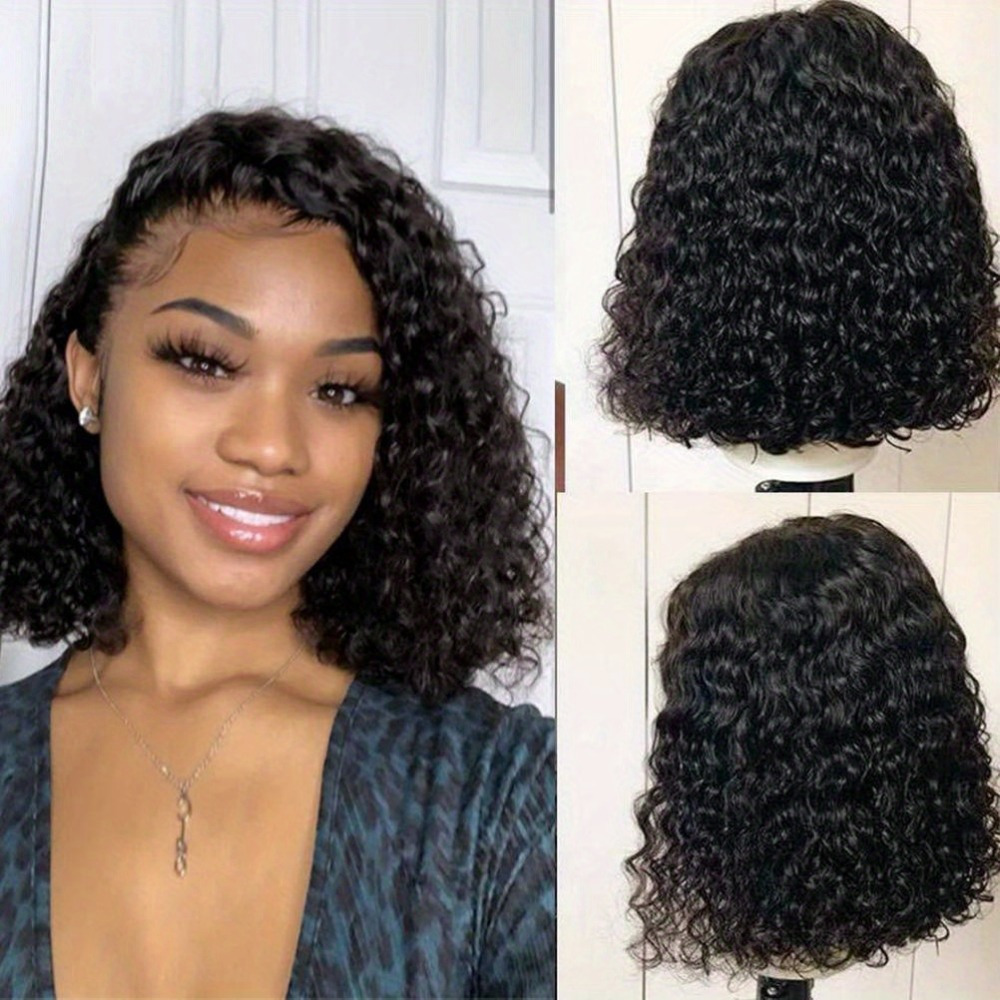 14 water wave lace front curly bob wig for women soft natural looking long lasting style 4x4 lace area high quality synthetic fibers casual or special occasions synthetic lace front wig details 5