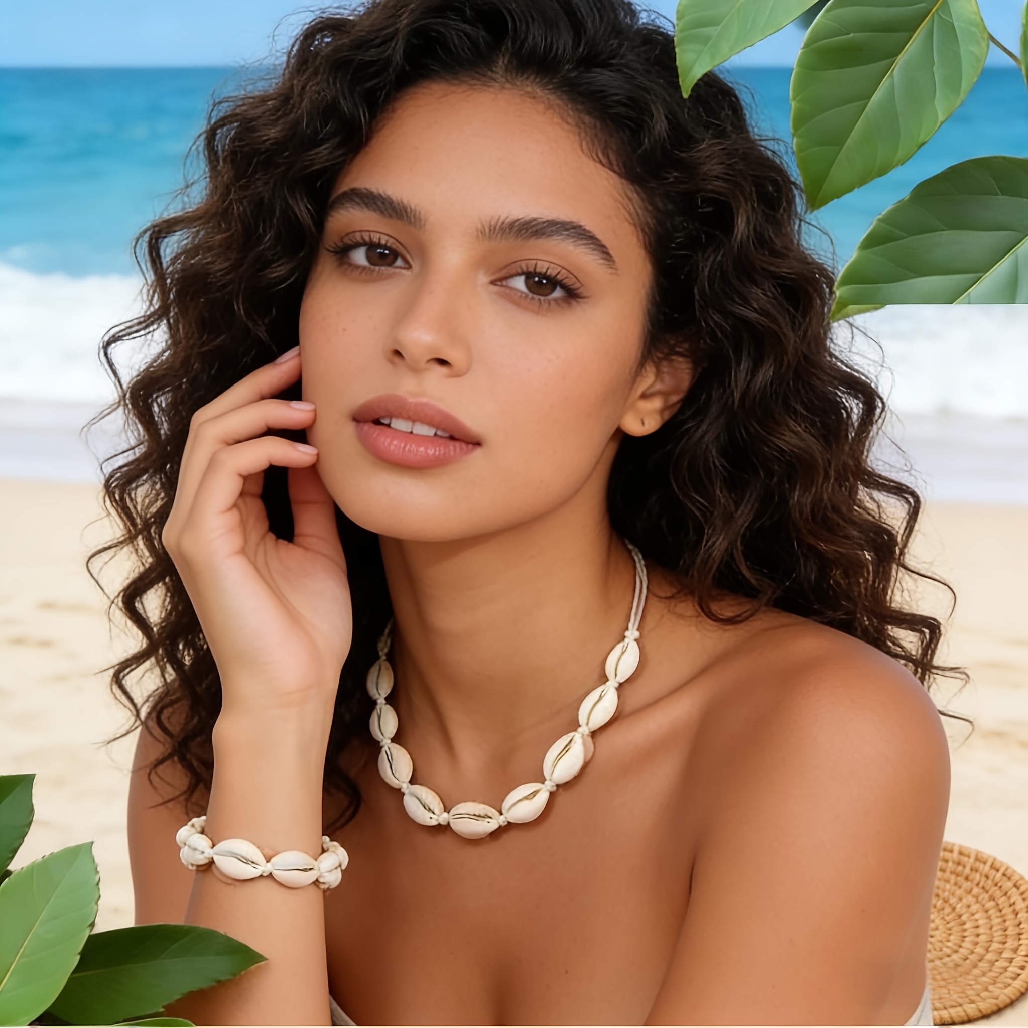 3pcs Bohemian Ocean Style Shell Bracelet Necklace Anklet Set