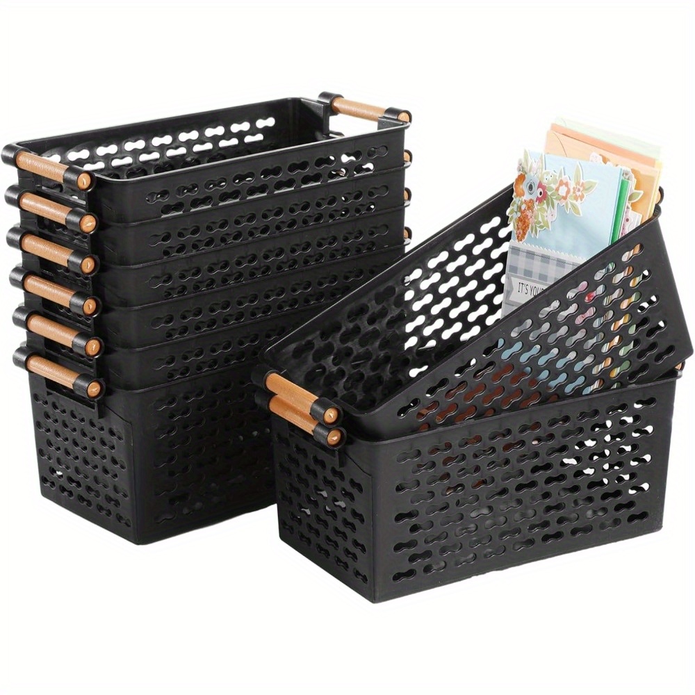 8pcs Small Black Plastic Storage Baskets with Handles