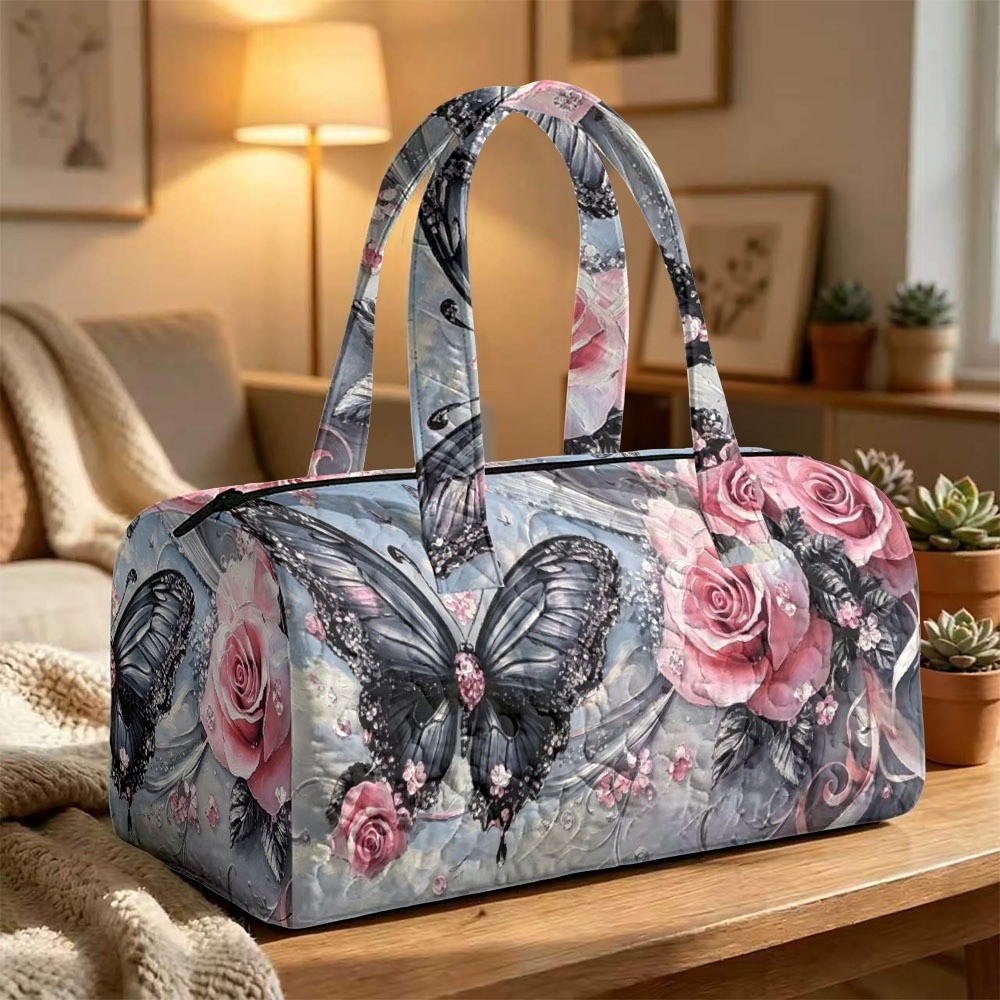 Image of Women's Shoulder Bag With Sparkling Black And Pink Floral Print, Whimsical Romantic Elegant Design, Multiple Specs, Ideal For Daily Use And As Birthday/graduation/ Day/wedding Anniversary Gift
