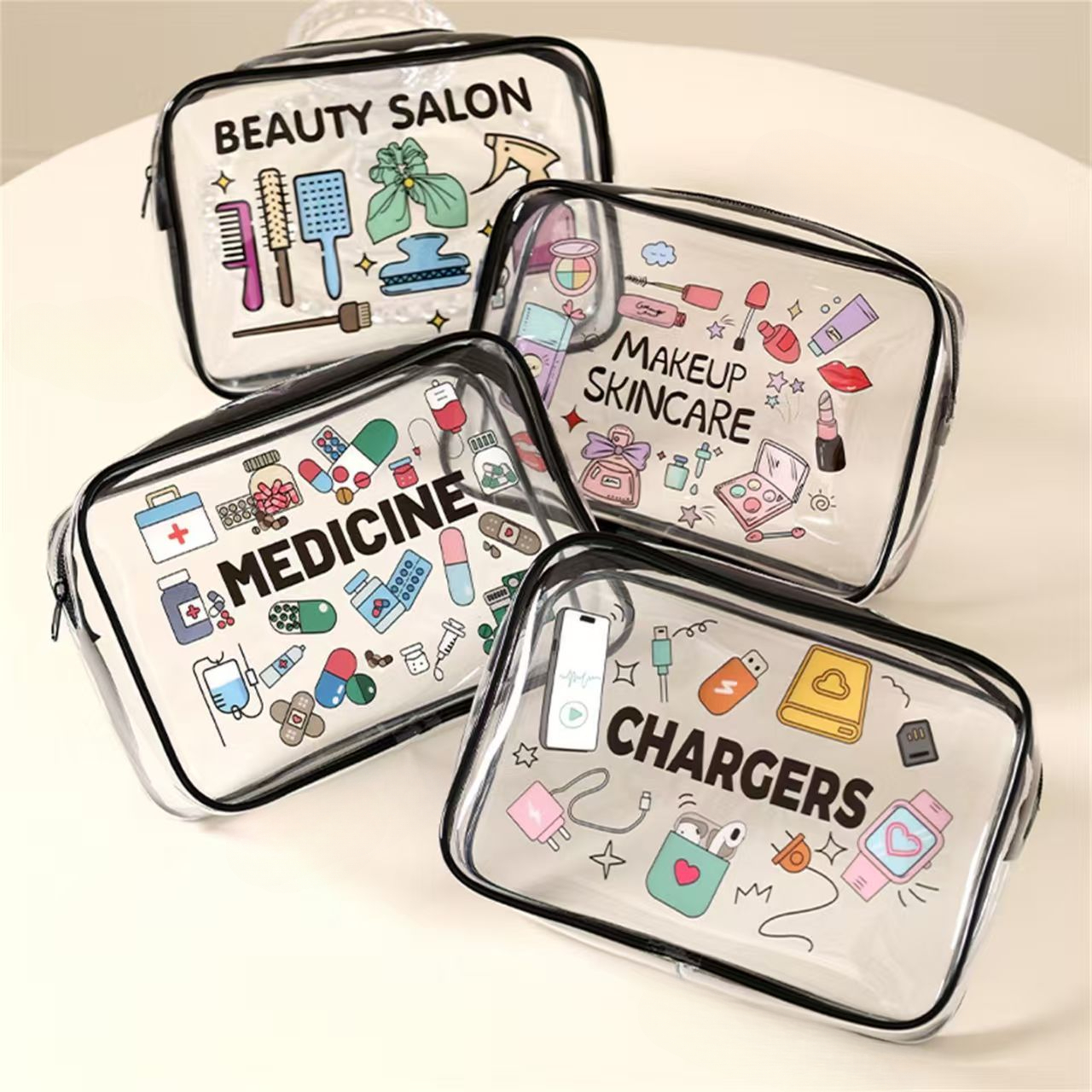 TEMU 2pcs Pack Transparent Travel Handbag - Lightweight Durable Plastic Zippered Makeup & Electronics Organizer Suitable For Airport, For &, Casual