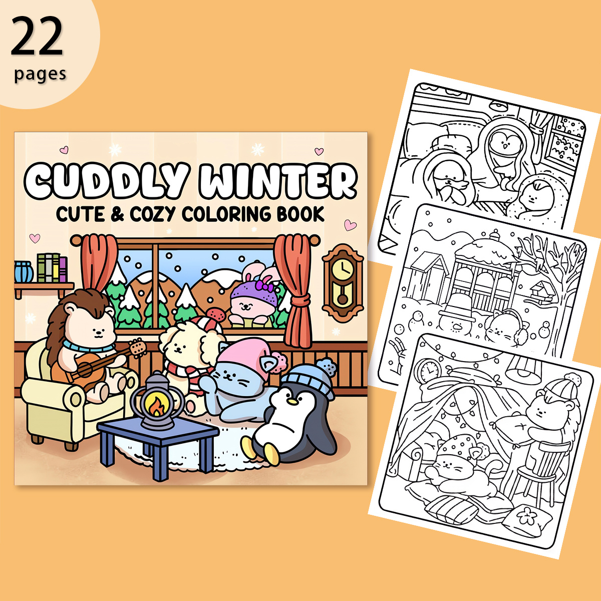 

Cozy & Cute Winter Coloring Book - 22 Pages, | Watercolor With Unique Cover Design | Adults To | Great Gift For Valentine's, Christmas, Halloween, New Year's & Birthdays