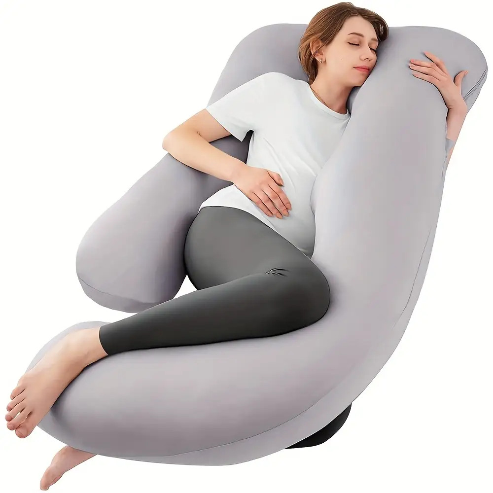 TEMU Pregnancy Pillow - Full Body Support During Pregnancy And Postpartum, For Back, Legs, And Abdomen. Features A Removable And Washable Pillowcase.