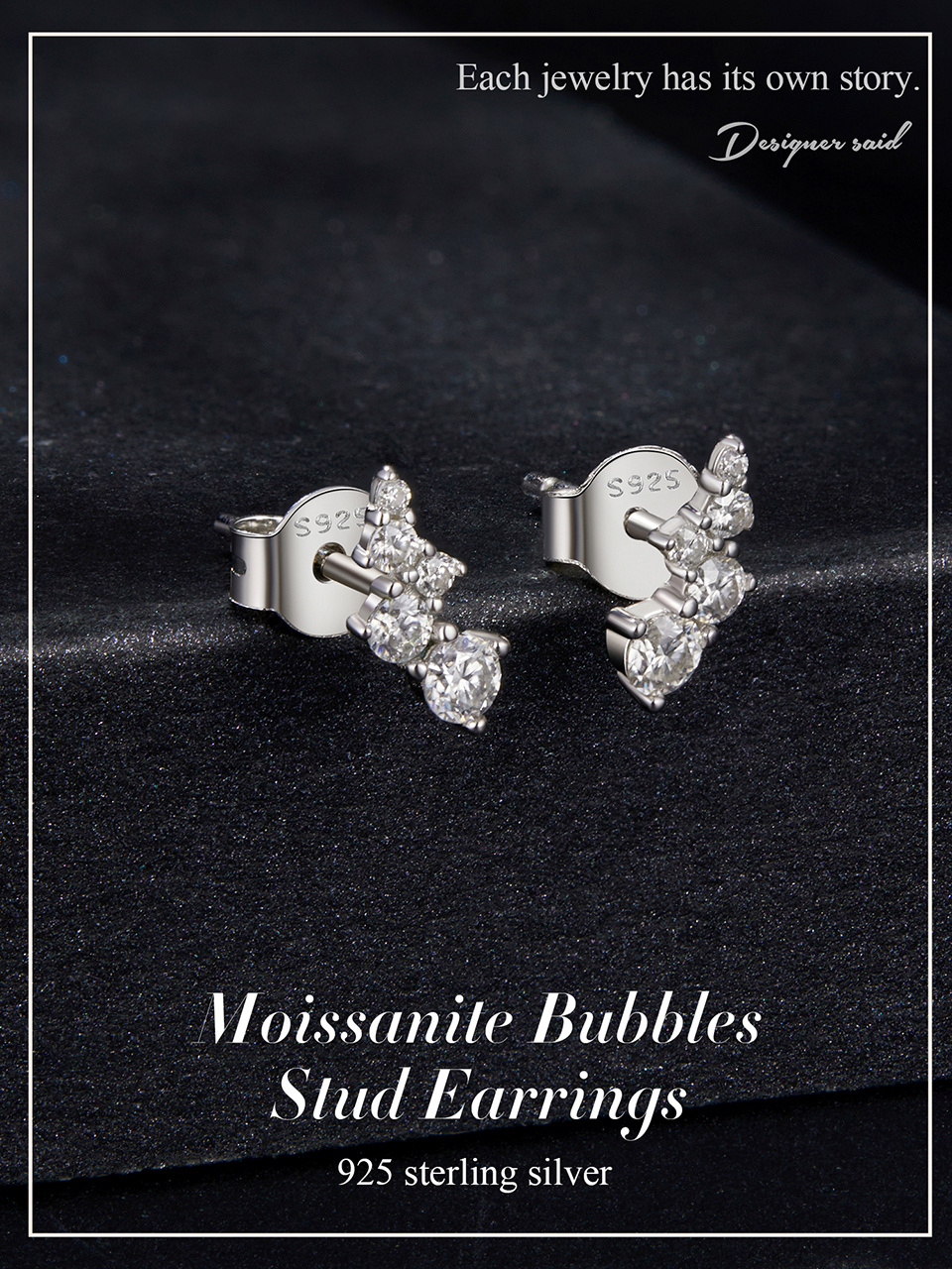 a pair of elegant and luxurious fashion earrings for women, made of 1.7  silver, featuring one 0.005ct moissanite, one 0.01ct moissanite, one 0.015ct moissanite,   0.03ct moissanite, along with one 0.06ct moissanite.   parties, weddings, everyday wear, and gifts for valentine s day. details 0