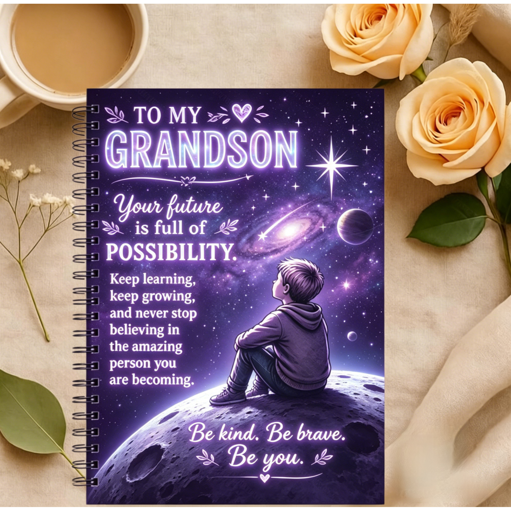TEMU Diary For Grandson, Notebook With Inspirational Quotes And Galaxy Design, A5 Size, 50 Sheets, 100 Pages, Lined Pages, Suitable As A Thoughtful