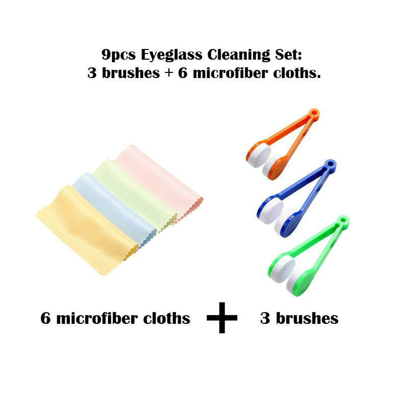 TEMU 9pcs Portable Eyeglass Cleaning Care Set, 3pcs Anti-scratch Lens Cleaning Clip Brushes And 6pcs Reusable Soft Microfiber Eyewear Cloths, Compact