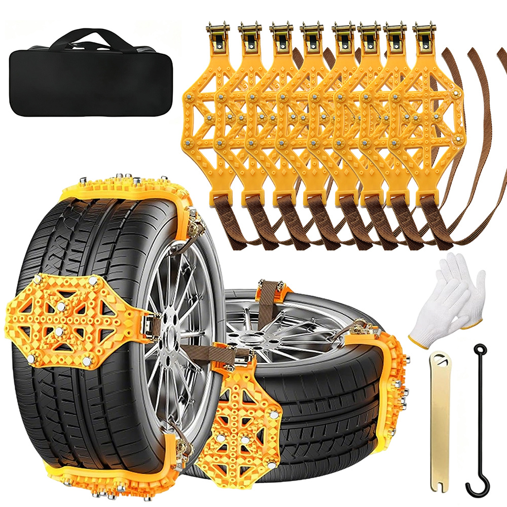 Image of 8pcs 165-255mm Snow Chains For Car Tires, , Suitable For Cars, Suvs, And Mpvs In Ice And Snow During Winter