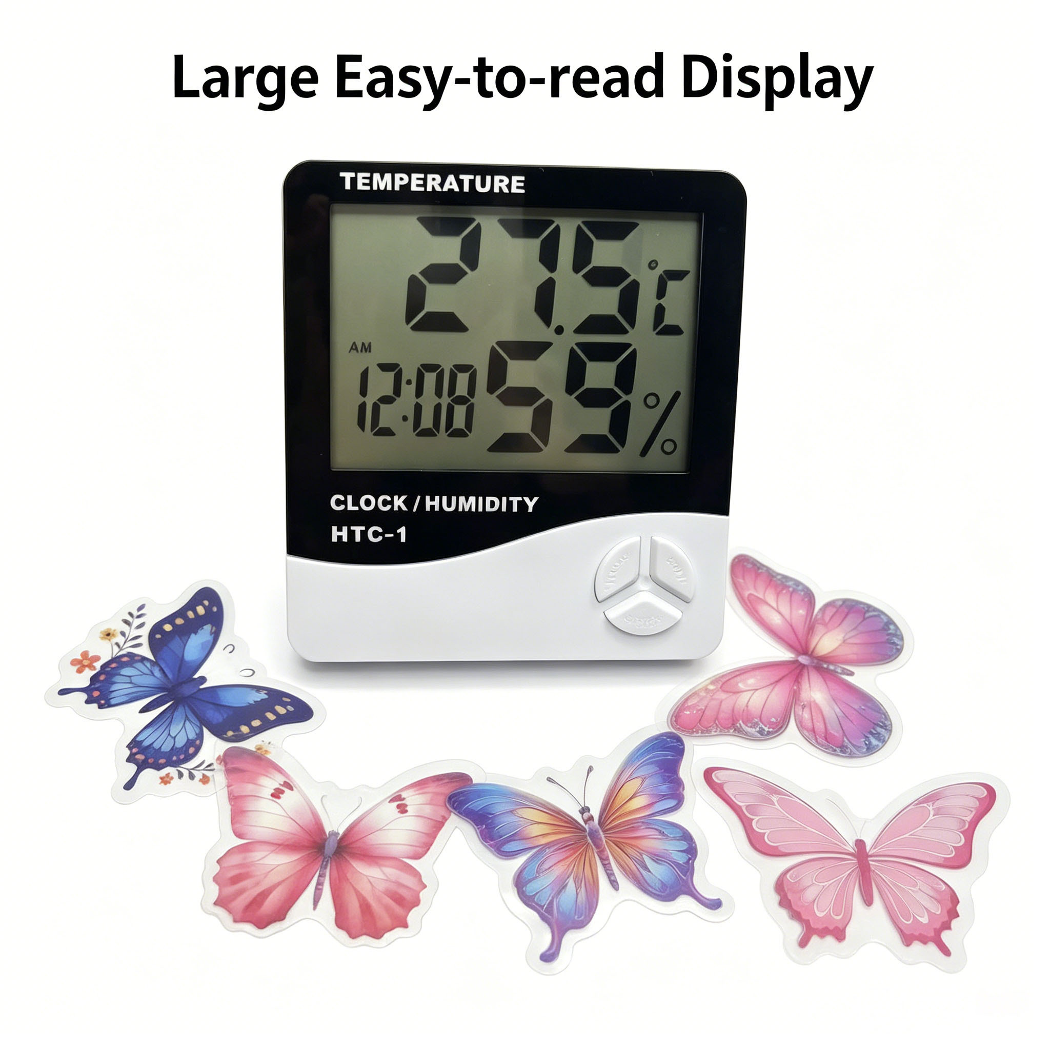 TEMU Modern-style Thermometer, Hygrometer, And Clock Souvenir. -in-one Design Combines Practicality With Decorative . Includes A Random Transparent