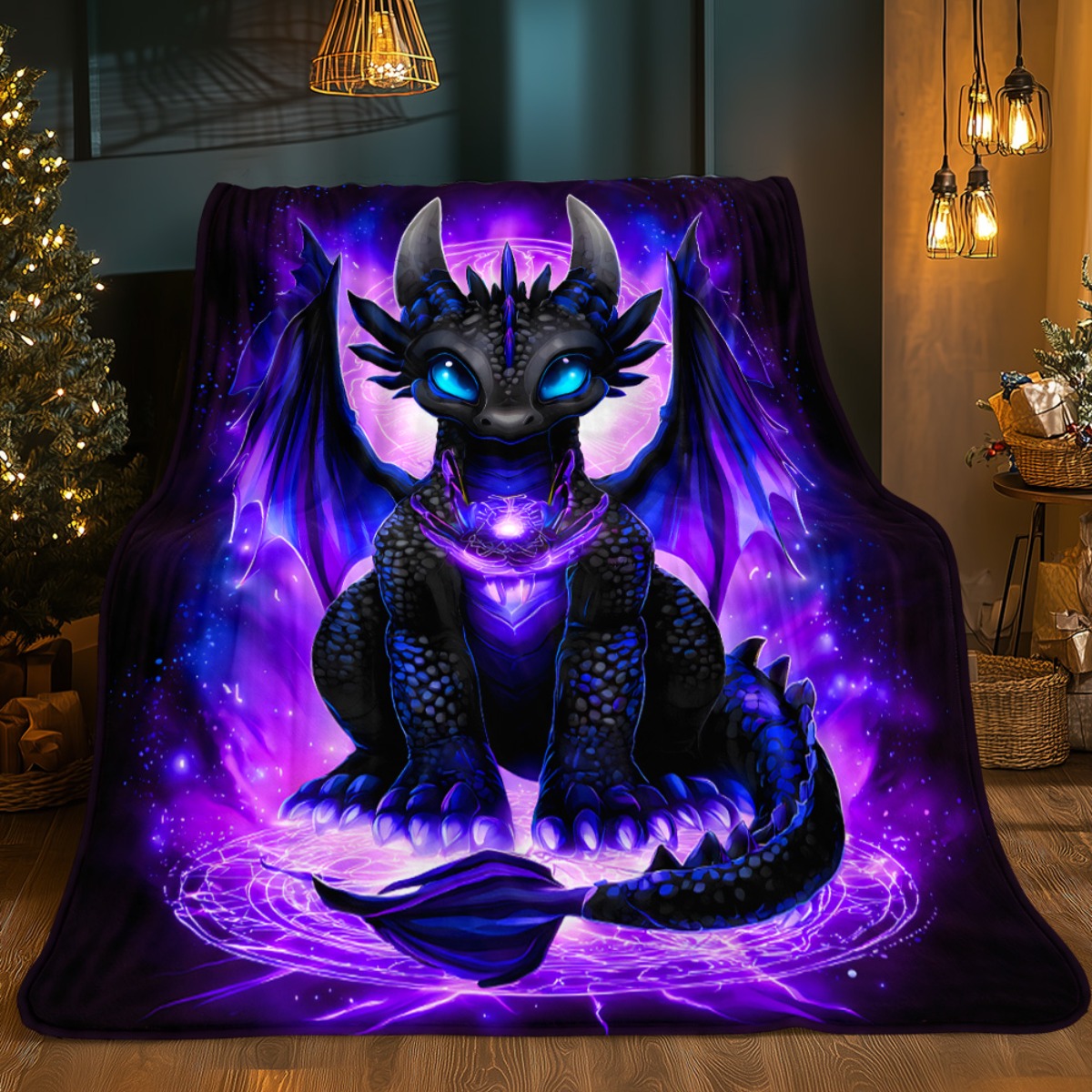 1pc Dragon Purple Background Hd Printed Blanket. Soft And Warm Flannel Blankets For Travel, Camping, Sofa, Livingroom, Couch, Chair. Gift For Family Or 280gsm 3 Sizes (30x40in/50x60in/60x80in)