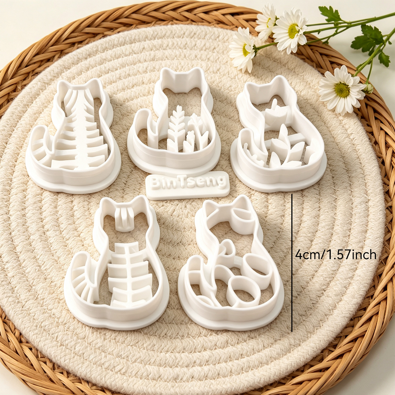 TEMU 6pcs Back View Cat Polymer Clay Cutters, Striped Floral Spotted Pattern Cat Clay Mold, Animal Shaped Clay Molds, Jewelry Making Tools For Daily