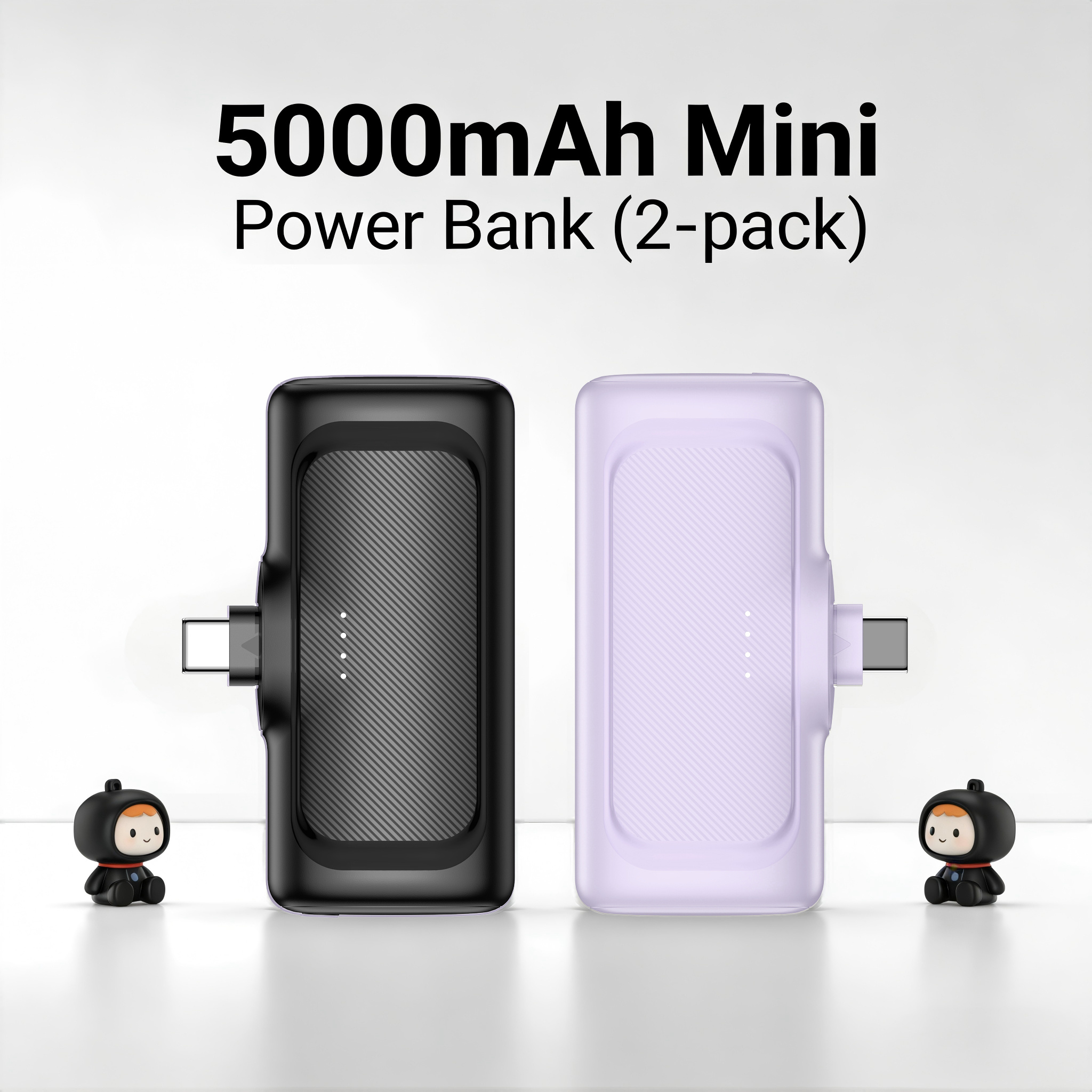 (2-pack) 22.5w , 5000mah Bank, 5000mah, Usb-c Battery Pack With Charging Dock Features, Compatible With All Devices, Dual Charging Mode, Rechargeable Lithium Polymer Battery, Ideal For Type- Gadgets