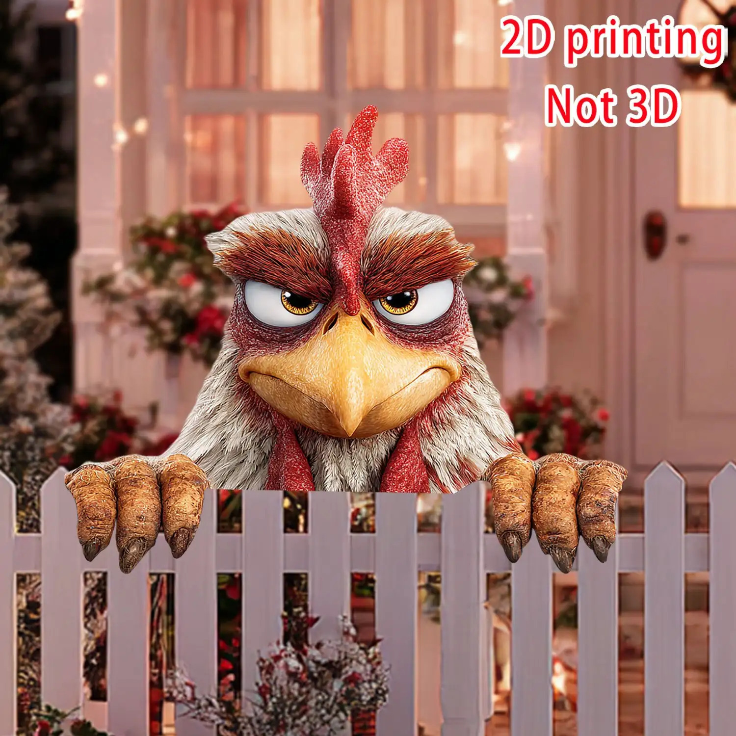 TEMU [2d Flat] [2d Flat] 2d , 1pc Wooden Peeking Chick Fence Decoration—2d Flat Printed Animal-themed Outdoor Decor, Suitable For Gardens, Barns, Or