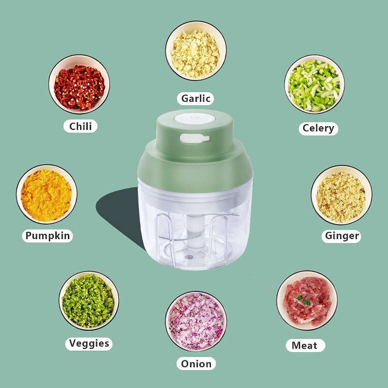   powerful rechargeable garlic chopper with 8.45oz/3.38oz bowl, 2 stainless steel blades, waterproof & bpa-free, semi-automatic operation, cordless design with usb-powered motor for chopping garlic, onion, herb, nut, seed - compact & easy-clean kitchen gadget for home & travel, onion chopping, herb chopping, vegetable slicer and chopper, manual food chopper, chopper vegetable, electric garlic chopper, mini food chopper, chopper for food and vegetable, garlic chopper mincer Product details 5