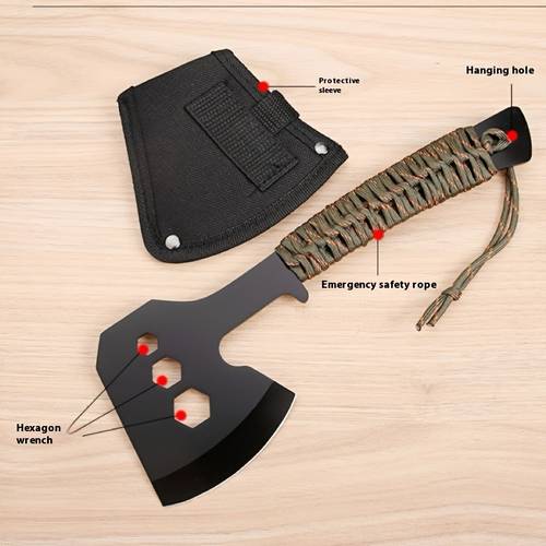 1 multi functional outdoor camping axe with hex wrench suitable for camping hiking and woodworking an essential outdoor tool