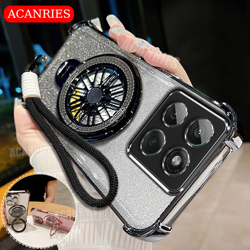 TEMU Phone Case: Acanries Rotate Bracket Folding Holder   Minimalist Solid Color Lanyard   Luxury Gradient Glitter Plating Phone Case For Motorola