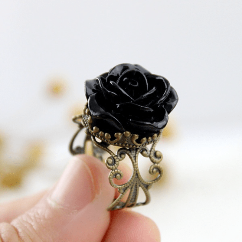 

1pc Vintage-inspired Rose Rings, Bronze Alloy Gothic
