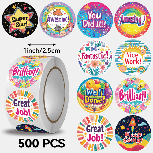 500pcs roll motivational reward encouragement patterns ideal for small gifts diy stickers happy fathers day suitable for gift decoration dessert decoration water bottle decoration school reward supplies stationery decoration