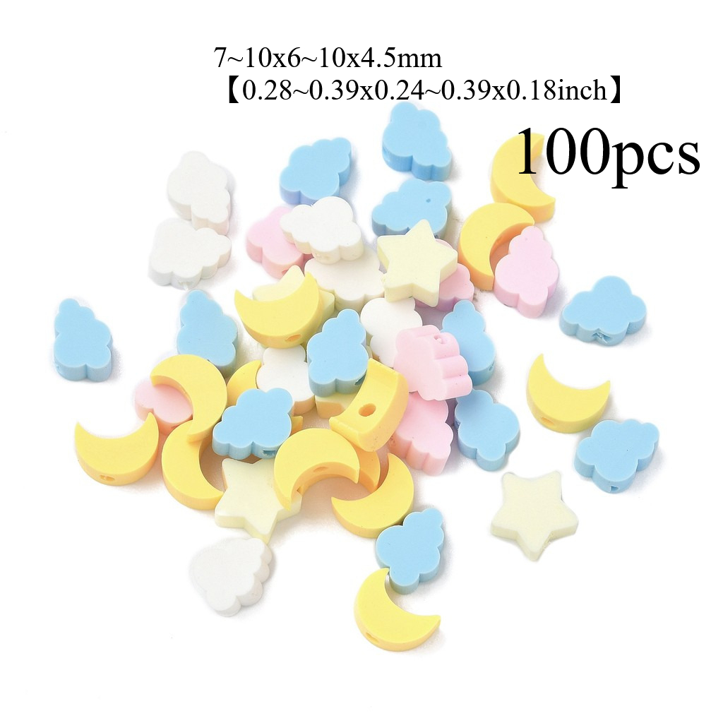 TEMU Lot de 100 perles artisanales en pâte polymère, /Étoile/Nuage, couleurs mélangées aléatoirement, 7~10x6~10x4.5mm, trou : 1.8mm, assortiment de
