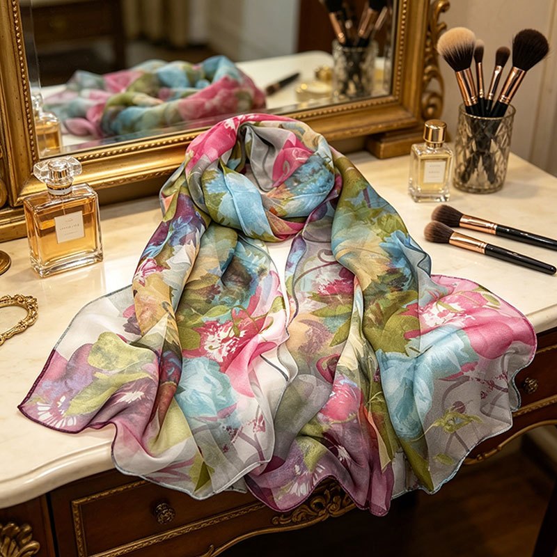 TEMU 1pc 100%, Sky Blue + Smoke Pink + Bean Green + Soft Purple + Cream White, Oil Painting, Style, Peony Floral, 160x50cm, European Style, Suitable
