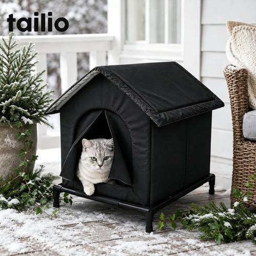 tailio winter inproof elevated pet house du ble oxford fabric with warm cozy pad in snow proof indoor outdoor use for cats small dogs