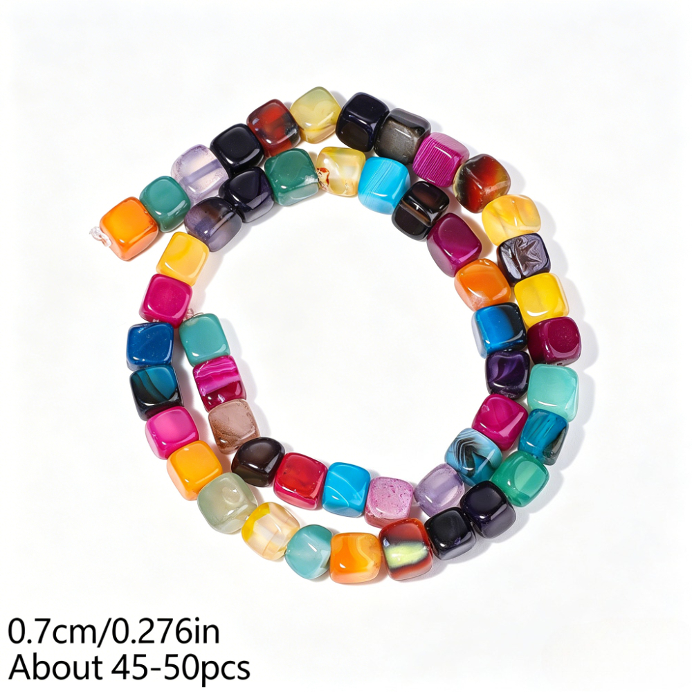 TEMU Natural Stone Colourful Striped Agate Cube Loose Spacer Beads For Jewelry Making Bracelet Necklace Craft Needlework, Gift Beading Components