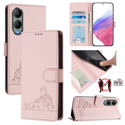 item picture phone case faux leather cute kitten flip phone case with lanyard suitable for vivo y17s 4g y28 5g y33t 5g 2023 china y36 5g 2023 china y36i 5g 2023 china y36m 5g 2023 china g2 5g china magnetic closure phone case