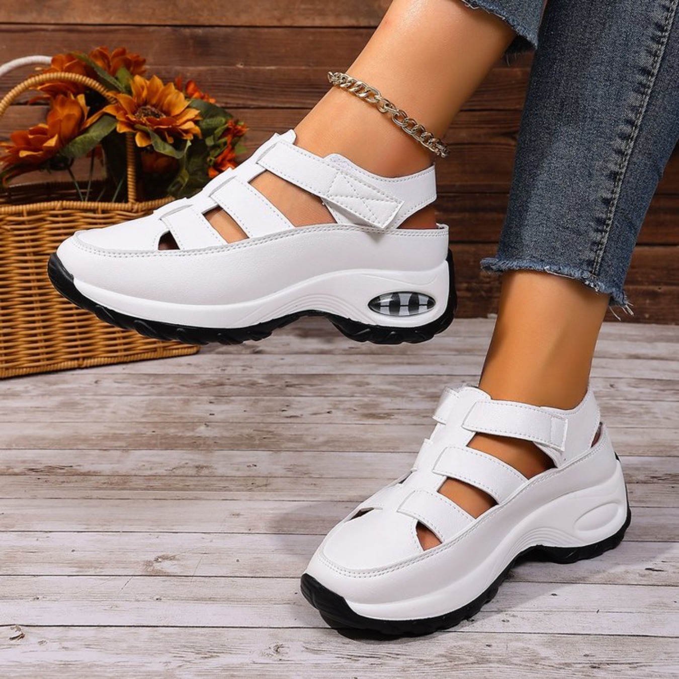 TEMU Time Hoo Zapatillas de Plataforma de Moda con Calados Transpirables, Sandalias Deportivas Casuales para Mujer, Zapatillas de con Plataforma,