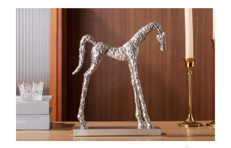 1pc of Resin Silvery Vintage Silvery Horse Ornament | Artistic Craft Table Decoration for Living Room, Entrance, Study, Home Decor, Long-legged Horse Modern Sculpture