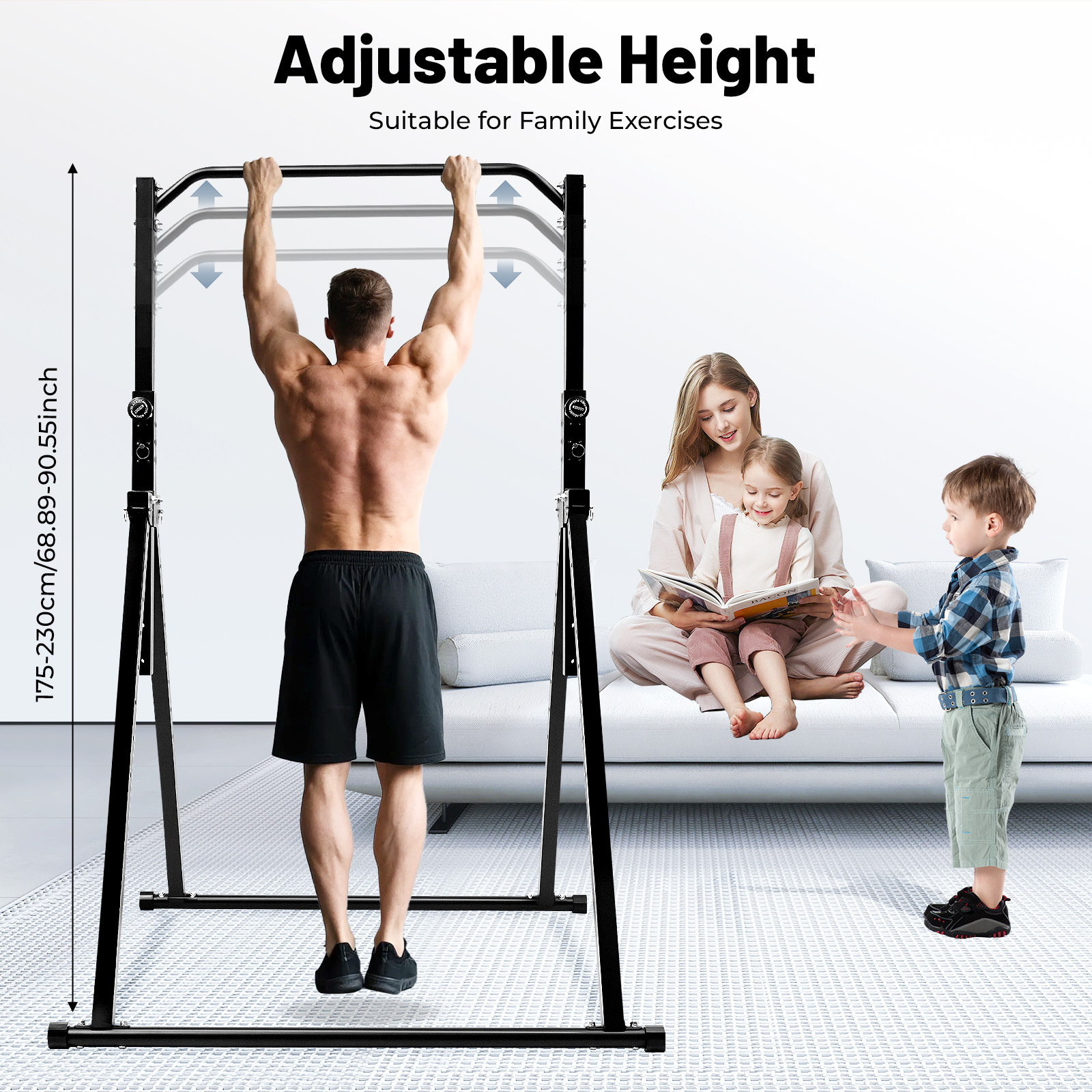 Image of Adjustable Pull Up Bar For Doorway, 440lbs Capacity Home Gym Strength Trainer For , Dips & Core Workouts, Sturdy Calisthenics Equipment For Upper Body