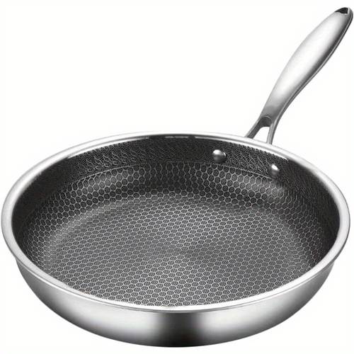 28cm Stainless Steel Frying Pan - Honeycomb 3-Layer Coating, Scratch-Resistant, Compatible with Gas, Electric, Induction Ceramic Stoves and Oven, Dishwasher Safe