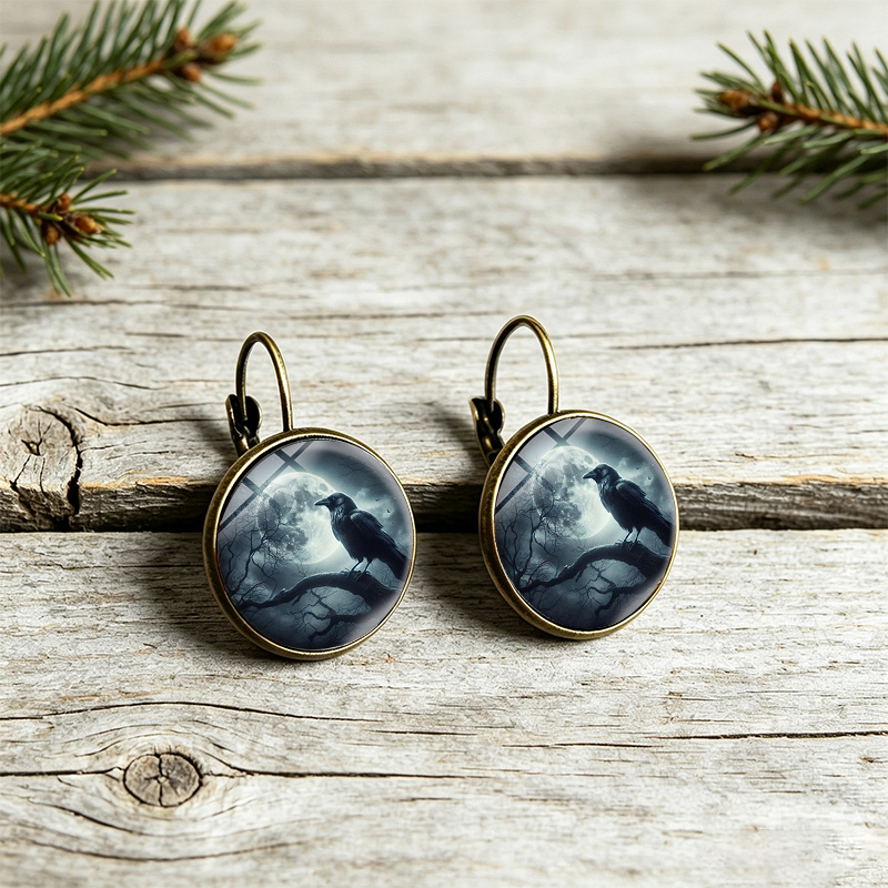 3pc Raven on Dead Tree Moon Night Jewellery Set
