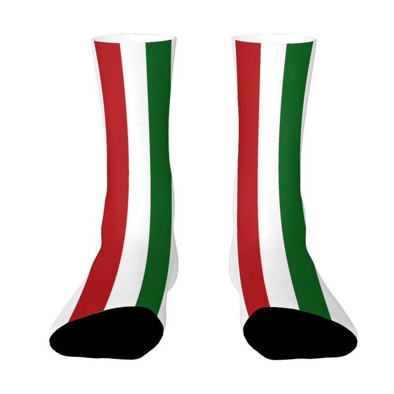 TEMU 1 Pair Unisex Outdoor Socks, Italian Pattern Red White Green Striped Design Printed Mid-calf Socks, Suitable For , Comfortable And Breathable,