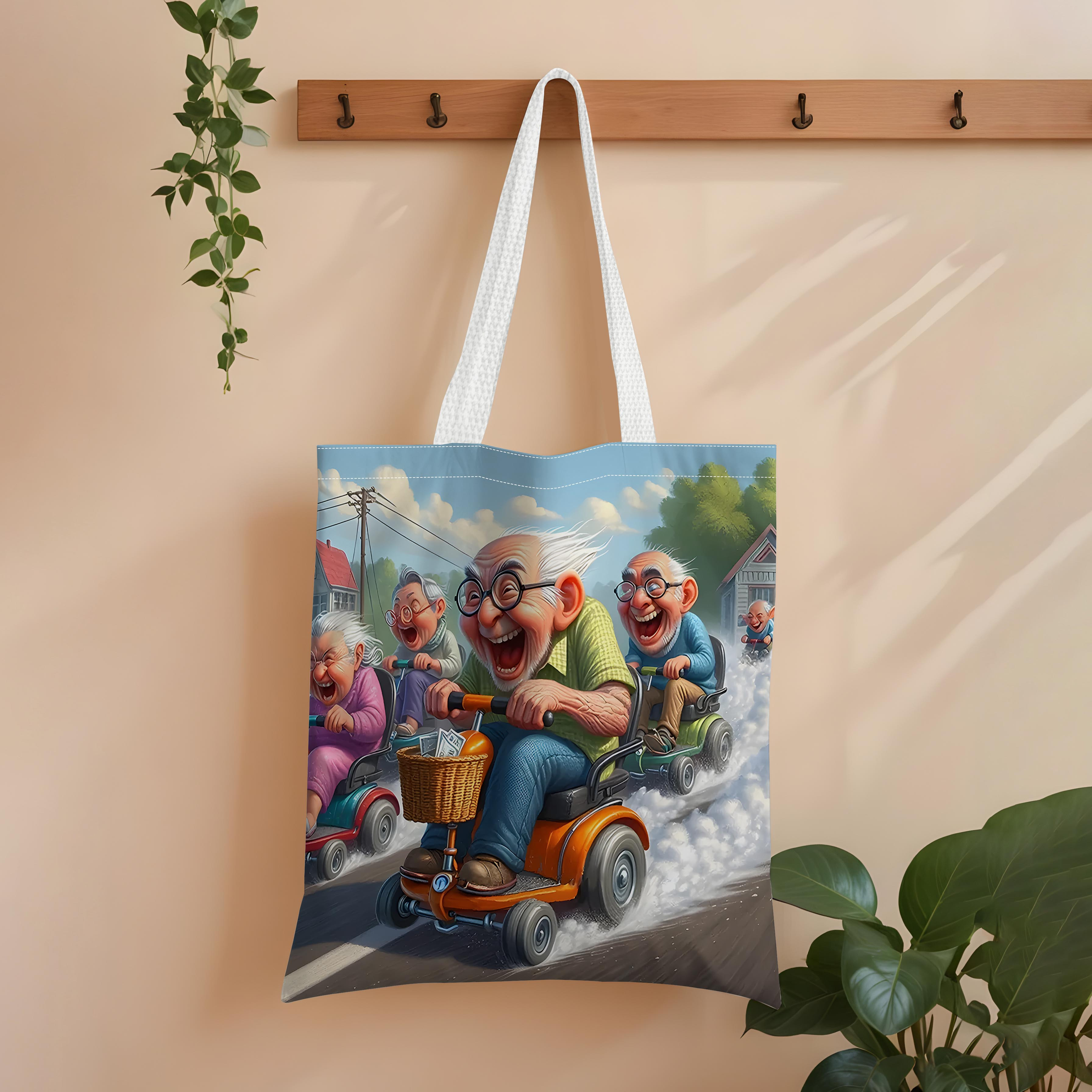 TEMU 1pc, Large Capacity Crazy Scooter Race Canvas Tote Bag, Printed, , Unlined, Polyester, For Students, Classroom, Commuting, Travel, Shopping