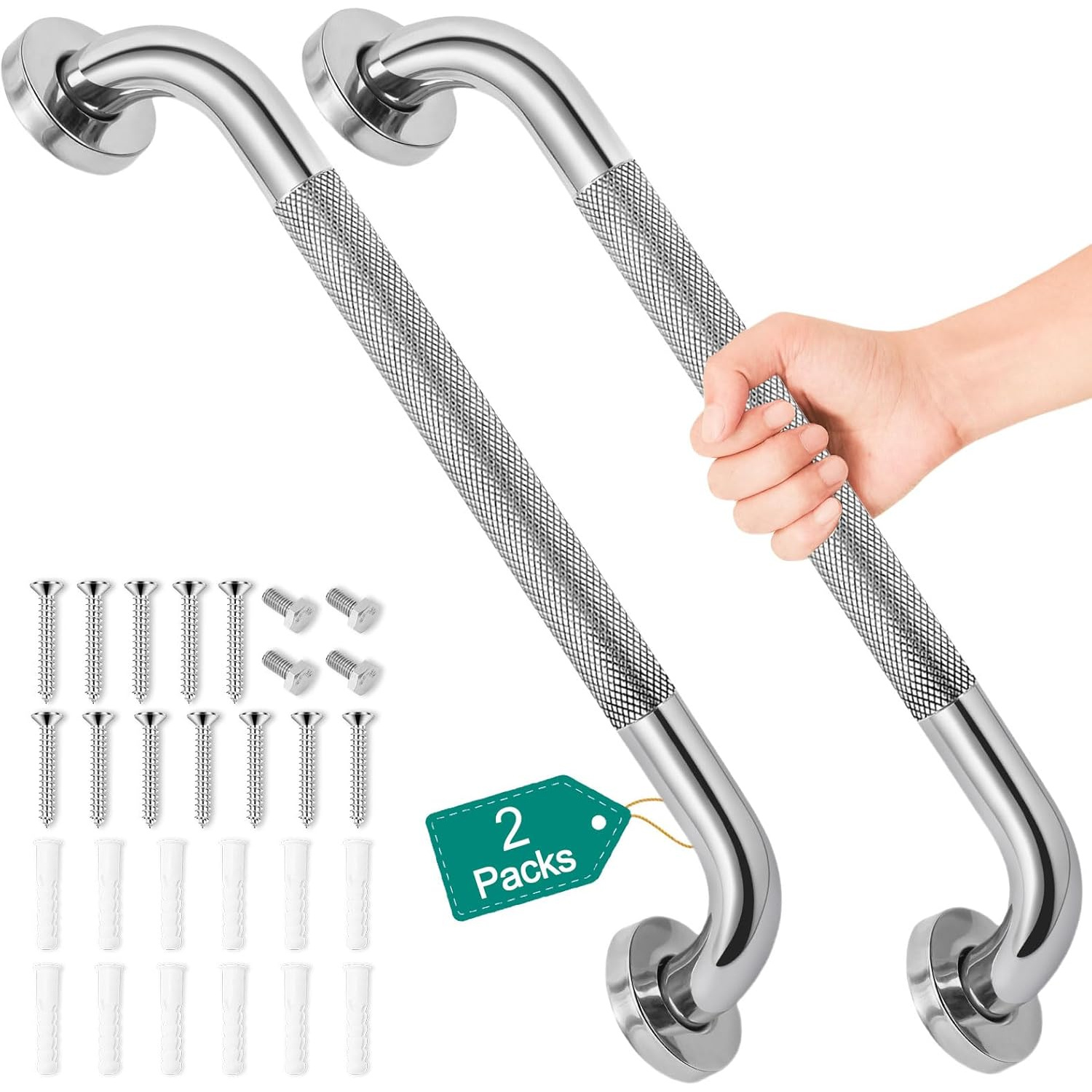 TEMU 2-pack Stainless Steel Bathtub And Shower Grab Bars | Non-slip, Suitable For And Disability, Can Bear 500 Lbs (approximately 226.8 Kg), For Wall