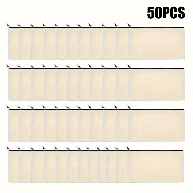 Image of 50pcs Blank Diy Craft Zipper Pouch, Canvas Zipper Pouches, Perfect Diy Crafts & Cosmetic Bag, Pouch, Makeup Pencil Case, Cosmetics, Toiletries, Stationery Storage