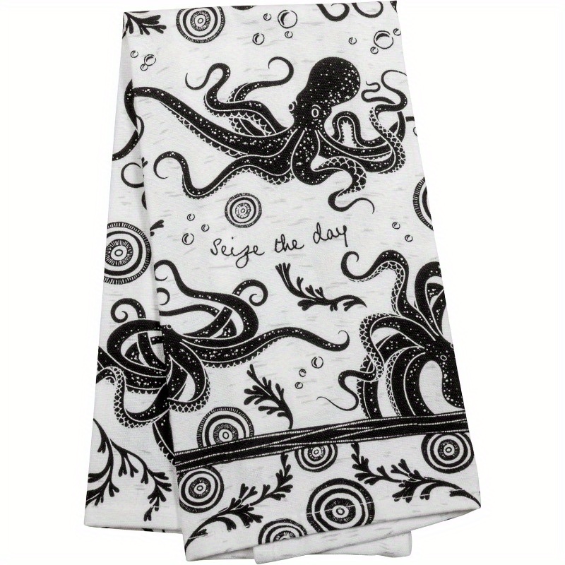 

Octopus Kitchen Towel - 18x26 Inch, Black & White , Polyester, Machine Washable - Drying Hands & Decorating Your Kitchen