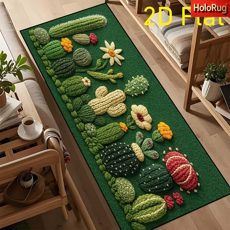 TEMU Tappeto passatoia moderno 1 pz, design con motivo a cactus verde stampato in 2D, tappeto decorativo per la casa, per bagno, zona vasca da bagno,