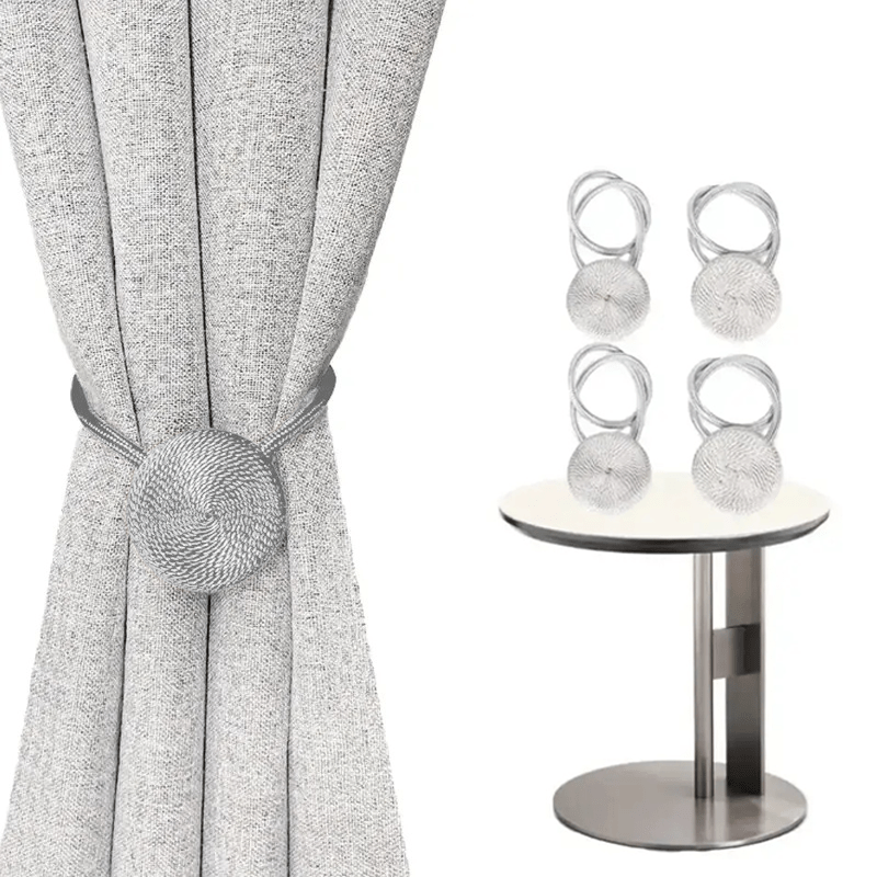 Four Premium Easy Round Magnetic Curtain Strings, Robust Magnetic Hooks, Handcrafted Decorative Magnetic Design, Long-Lasting Material, Bohemian Style Hanging Strings, Ideal for Bedroom, Living Room, And Office Curtain Storage Decoration