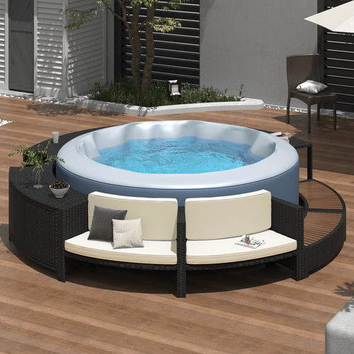 surround frame quadrilateral outdoor rattan sectional sofa set with mini sofa plush seats and storage spaces