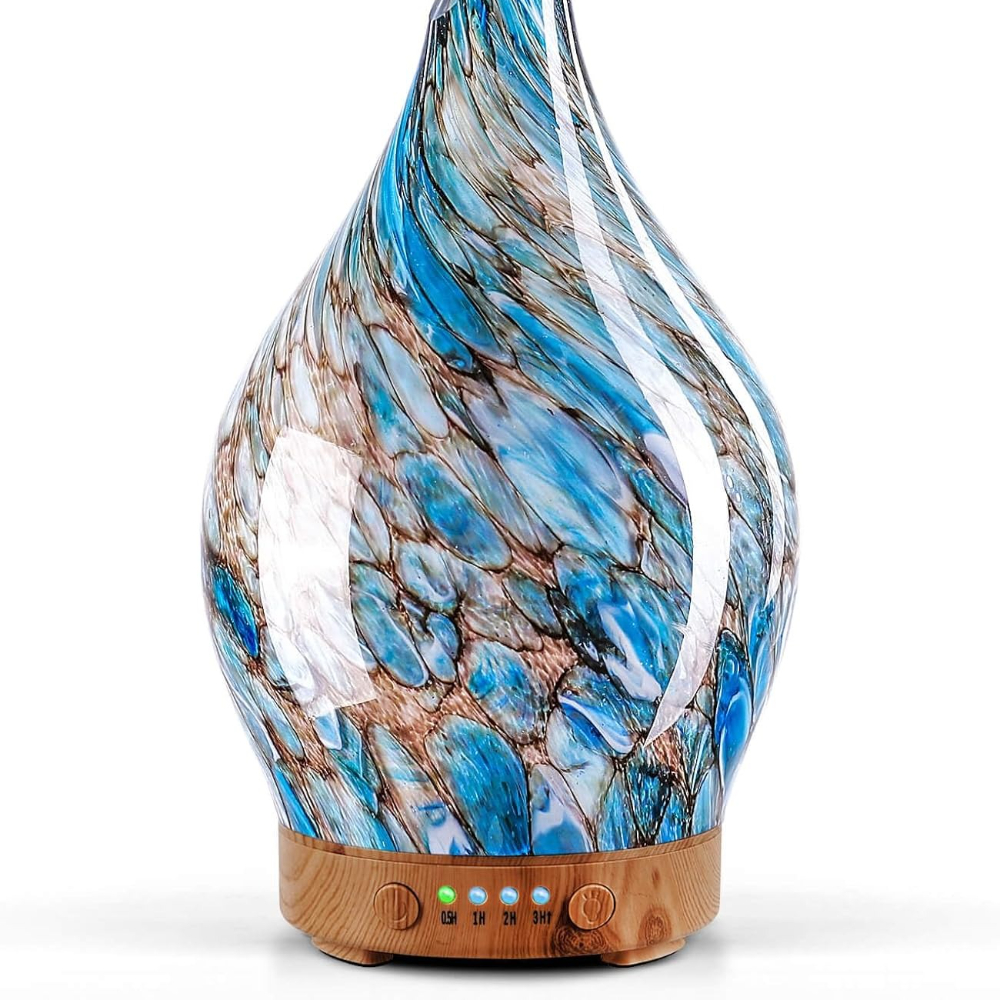 TEMU 150ml Glass Essential Oil Diffuser Aromatherapy Ultrasonic Cool Mist Humidifier 6 Running Hours Waterless Auto- Diffusers For Sleeping, Yoga, Office Working Spa And Rest (light Blue)