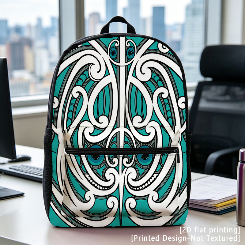 TEMU Maori Mask Art, Printed Design - Not Textured, 2d Flat Printing, Casual Backpack, 17-inch Laptop Bag, Features Pocket, Adjustable Shoulder