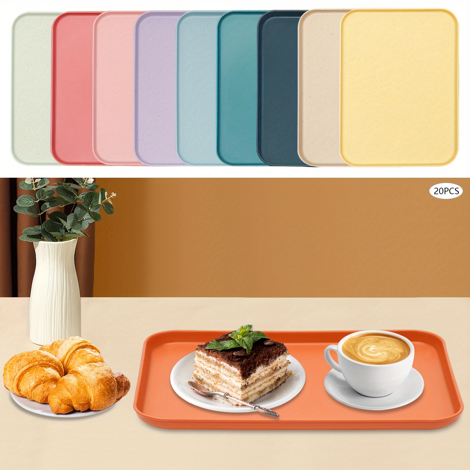 TEMU 20 Pack Pp Trays Bulk Colorful Cafeteria Food Trays Rectangular Serving Bowls Restaurant Lunch Meal Trays For