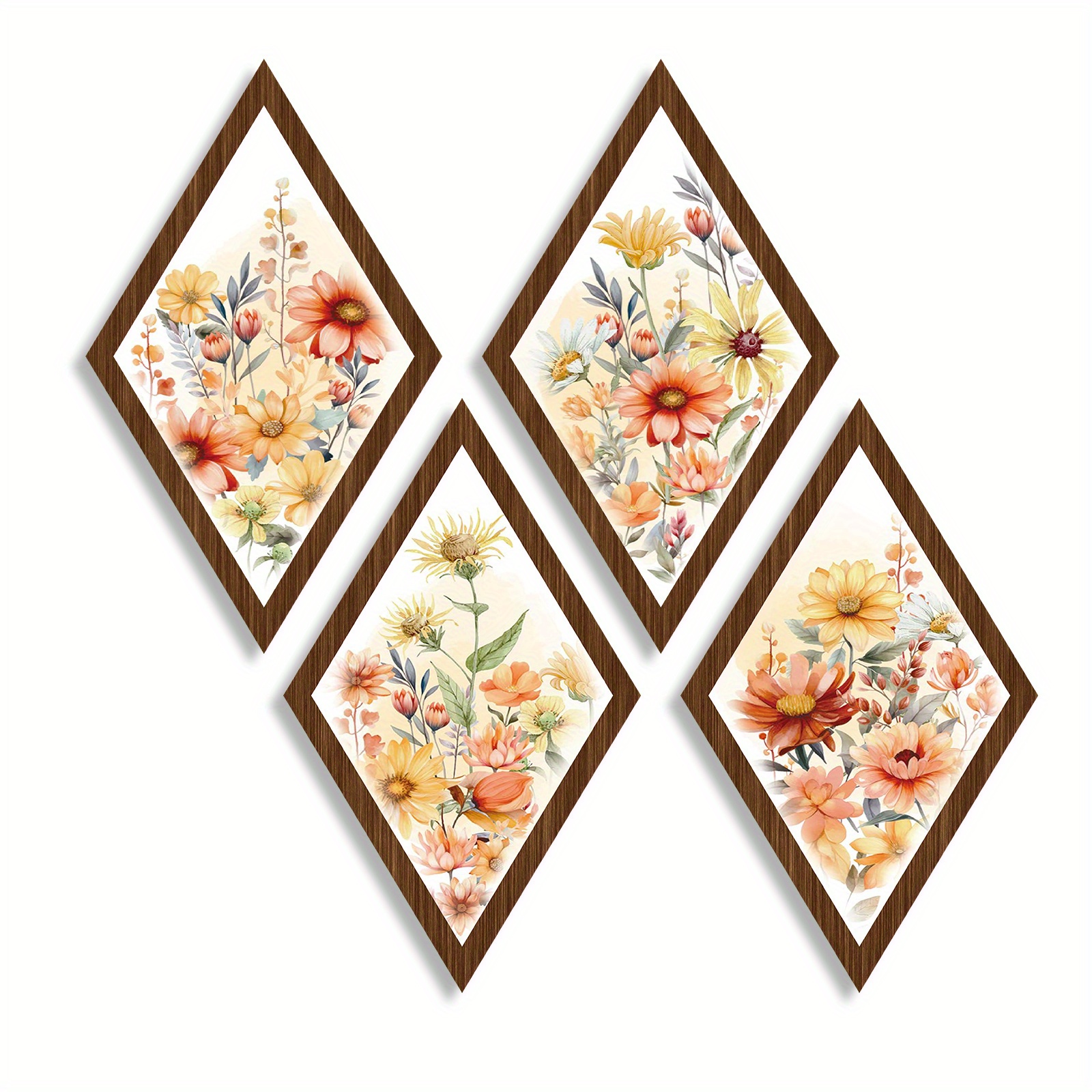 TEMU Lot de 4 Décorations Murales Florales en Bois Printanières, Adaptées pour la Décoration des Murs Maison, Art Mural de Ferme, Intérieur de Style